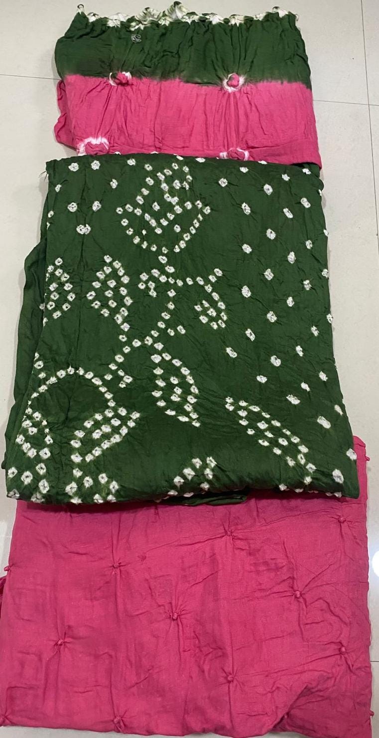 Green Pink Colour Cotton Double Colour Dress Material