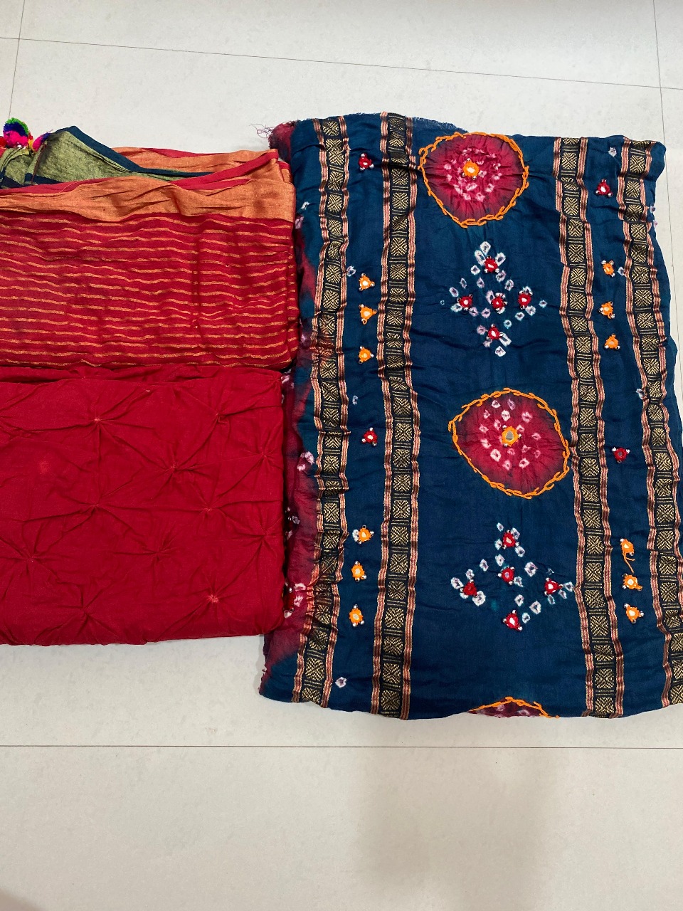 Blue Red Colour Traditional Dress Material