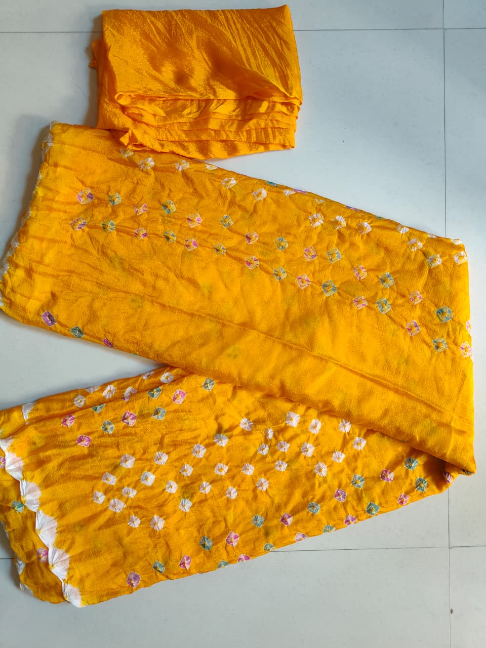 Yellow Colour Chiffon Bandhani Saree