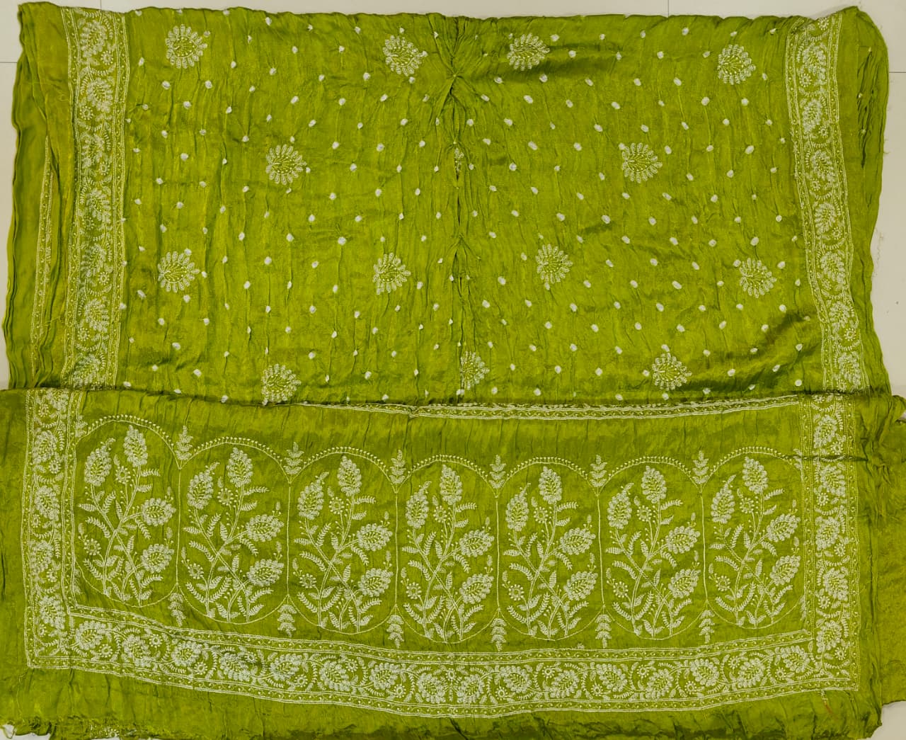 Parrot Green Colour Lucknowi Saree