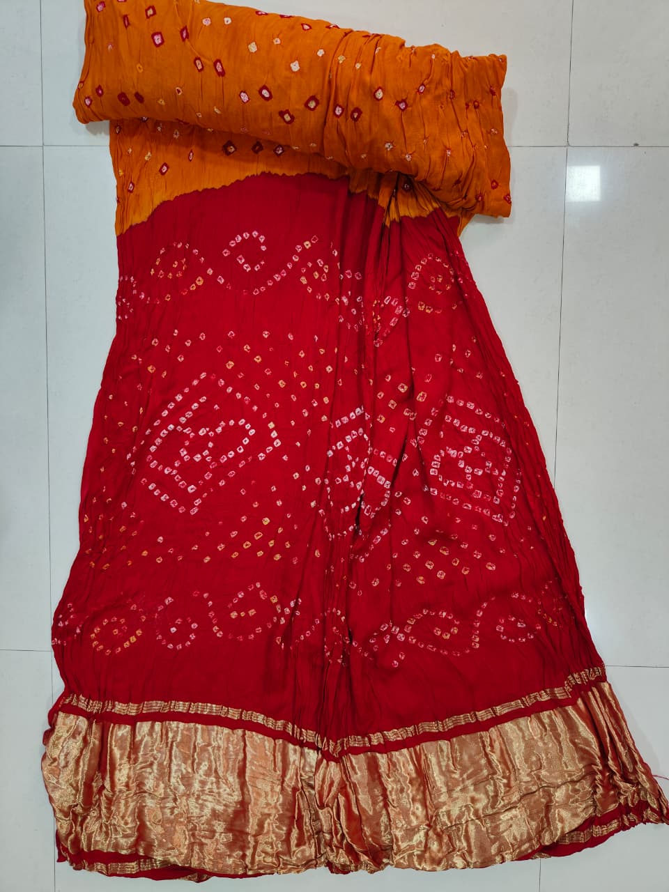Yellow Red Bandhani Colour Shibori Saree